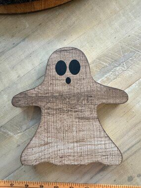 Quill To Paper Wooden Ghost Decoration Rustic Wood Grain Halloween Spooky 6.5 In